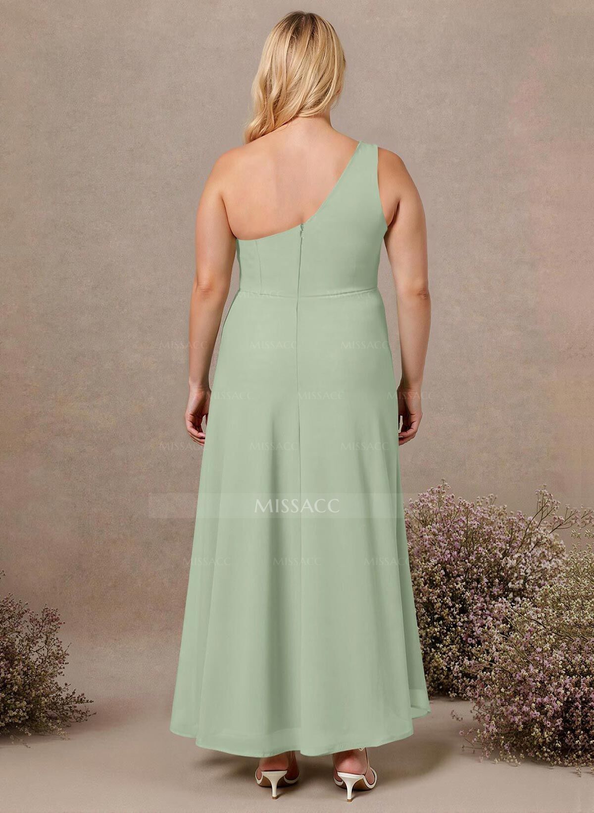Modest One-Shoulder Sleeveless Chiffon Bridesmaid Dresses With Twisted Knot