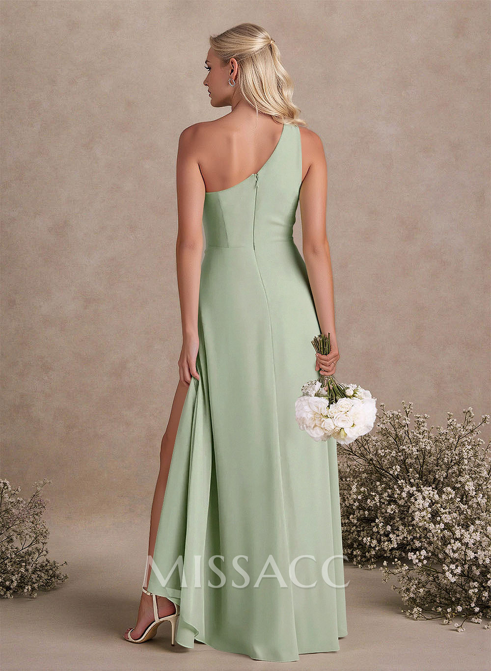 Modest One-Shoulder Sleeveless Chiffon Bridesmaid Dresses With Twisted Knot Modest One-Shoulder Sleeveless Chiffon Bridesmaid Dresses With Twisted Knot