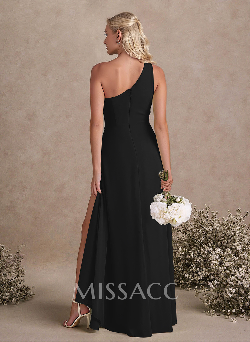Modest One-Shoulder Sleeveless Chiffon Bridesmaid Dresses With Twisted Knot