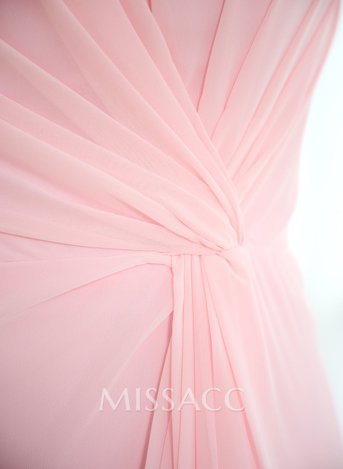 Modest One-Shoulder Sleeveless Chiffon Bridesmaid Dresses With Twisted Knot Modest One-Shoulder Sleeveless Chiffon Bridesmaid Dresses With Twisted Knot