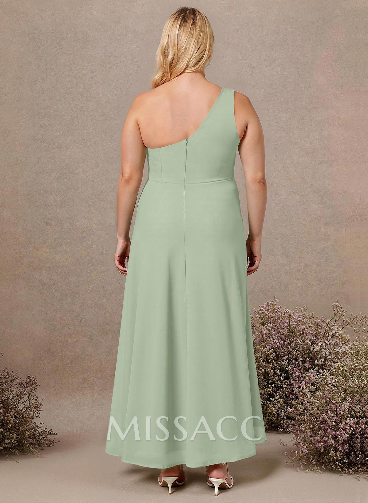 Modest One-Shoulder Sleeveless Chiffon Bridesmaid Dresses With Twisted Knot Modest One-Shoulder Sleeveless Chiffon Bridesmaid Dresses With Twisted Knot