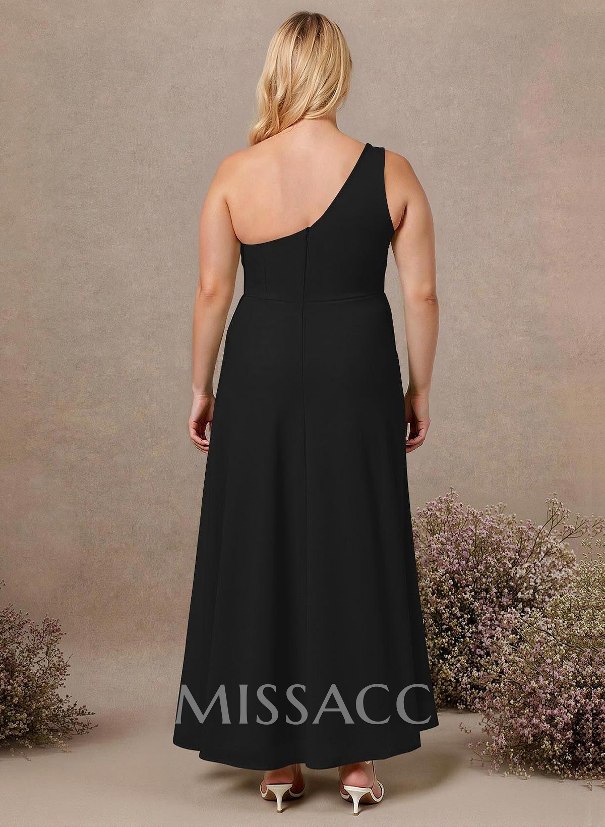 Modest One-Shoulder Sleeveless Chiffon Bridesmaid Dresses With Twisted Knot