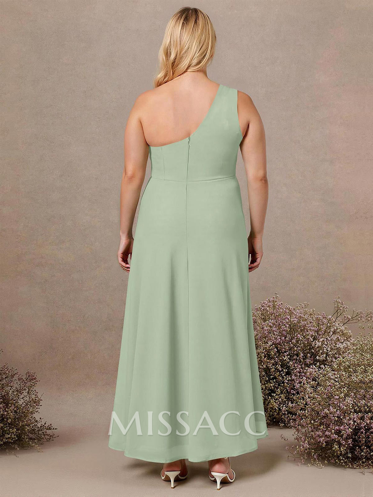 Modest One-Shoulder Sleeveless Chiffon Bridesmaid Dresses With Twisted Knot