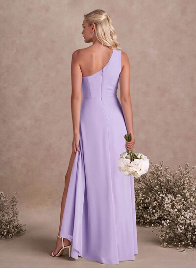 Modest One-Shoulder Sleeveless Chiffon Bridesmaid Dresses With Twisted Knot