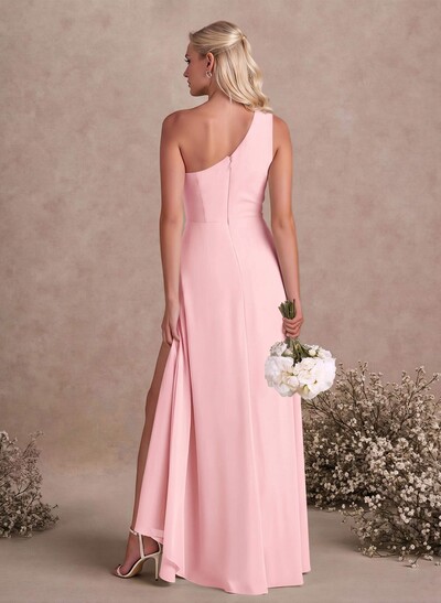 Modest One-Shoulder Sleeveless Chiffon Bridesmaid Dresses With Twisted Knot