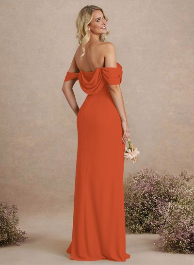 Simple Ruched Off-The-Shoulder High Split Chiffon Bridesmaid Dresses