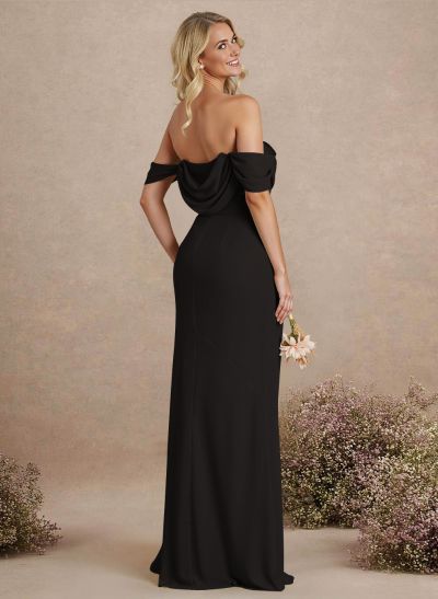 Simple Ruched Off-The-Shoulder High Split Chiffon Bridesmaid Dresses