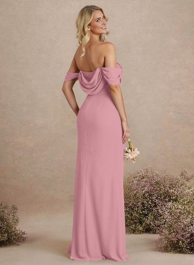 Simple Ruched Off-The-Shoulder High Split Chiffon Bridesmaid Dresses