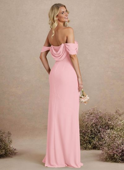 Simple Ruched Off-The-Shoulder High Split Chiffon Bridesmaid Dresses