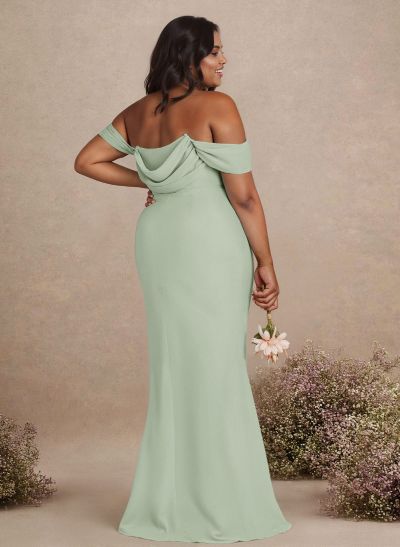 Simple Ruched Off-The-Shoulder High Split Chiffon Bridesmaid Dresses