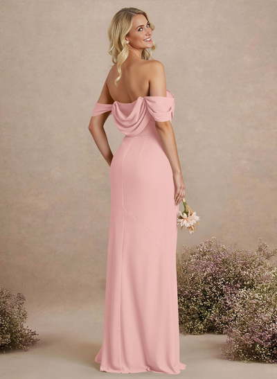 Simple Ruched Off-The-Shoulder High Split Chiffon Bridesmaid Dresses