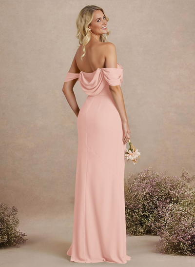 Simple Ruched Off-The-Shoulder High Split Chiffon Bridesmaid Dresses