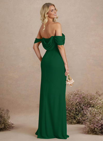 Simple Ruched Off-The-Shoulder High Split Chiffon Bridesmaid Dresses