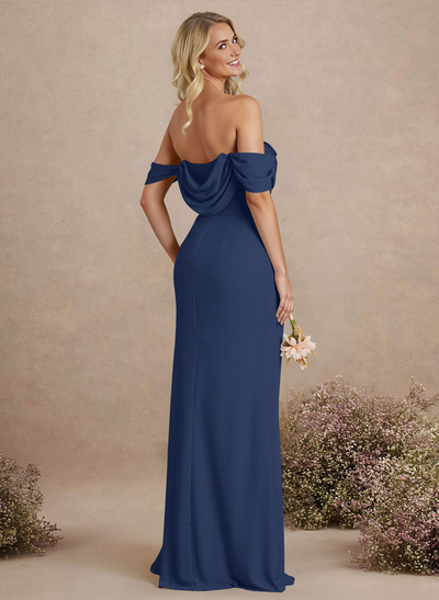 Simple Ruched Off-The-Shoulder High Split Chiffon Bridesmaid Dresses
