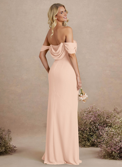 Simple Ruched Off-The-Shoulder High Split Chiffon Bridesmaid Dresses