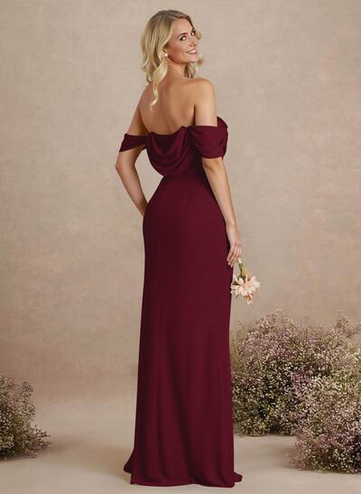 Simple Ruched Off-The-Shoulder High Split Chiffon Bridesmaid Dresses