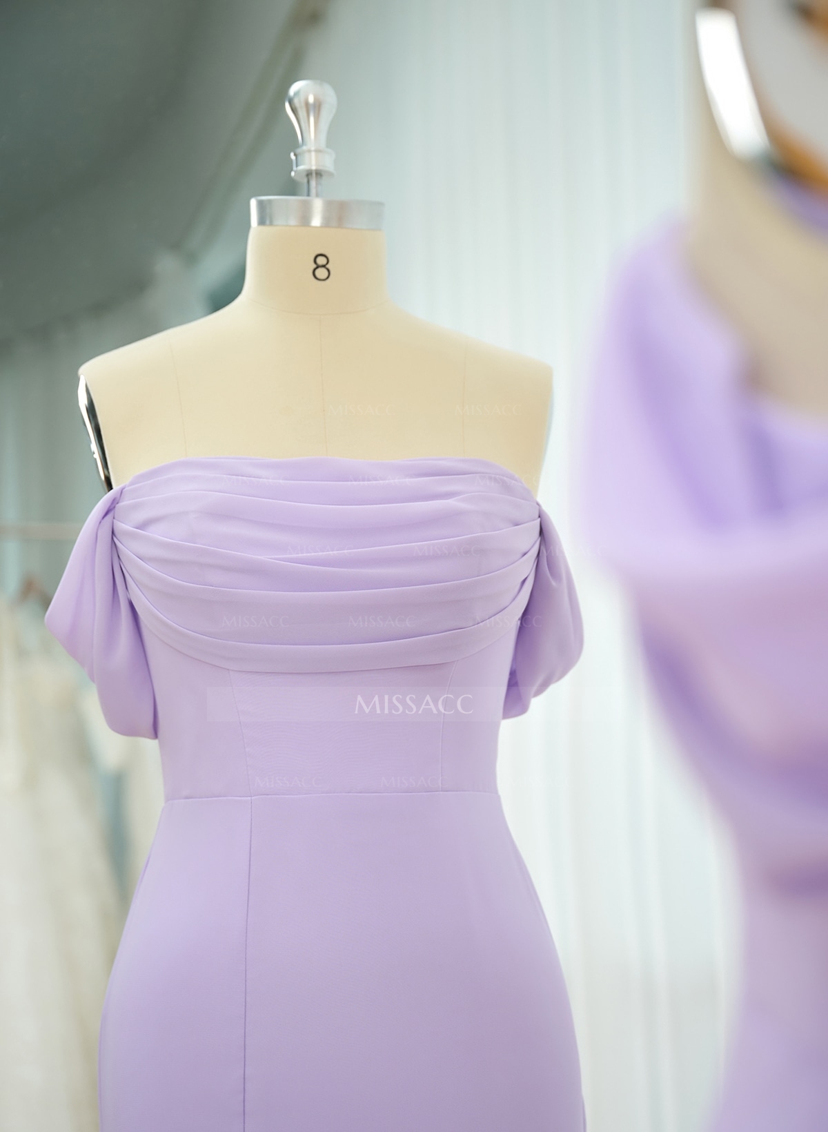 Simple Ruched Off-The-Shoulder High Split Chiffon Bridesmaid Dresses