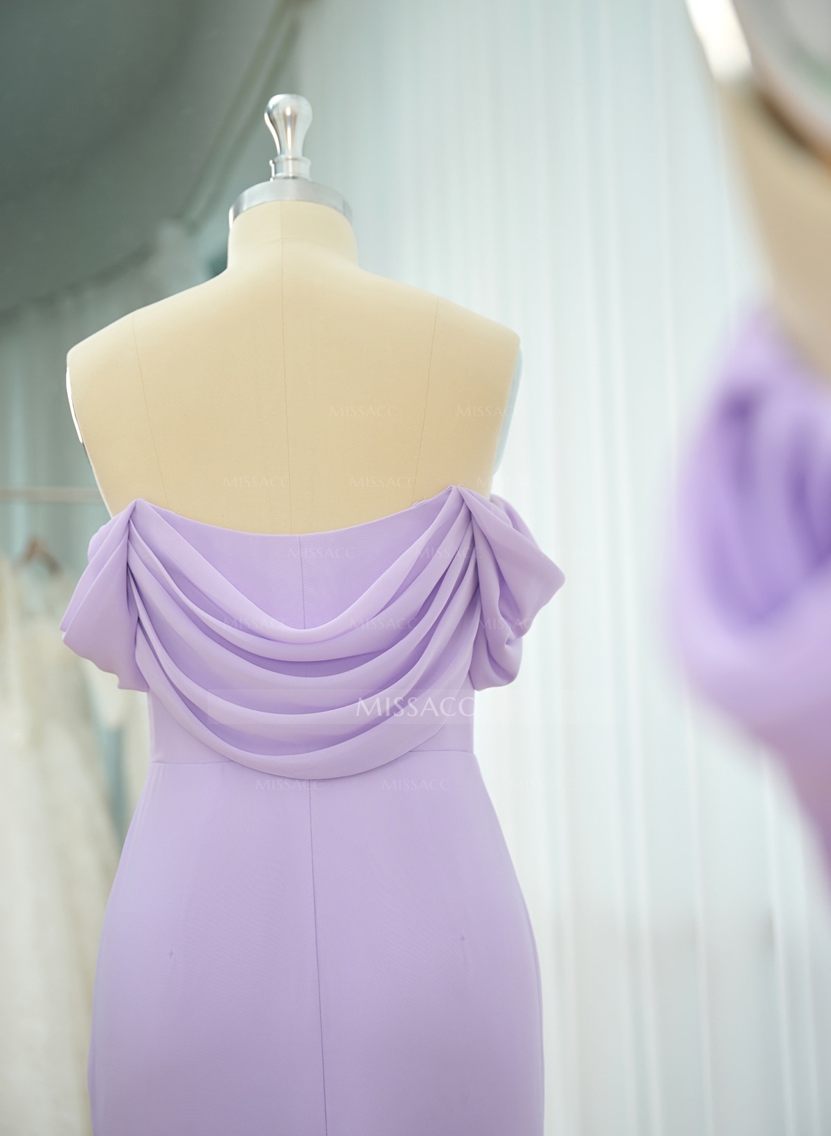 Simple Ruched Off-The-Shoulder High Split Chiffon Bridesmaid Dresses