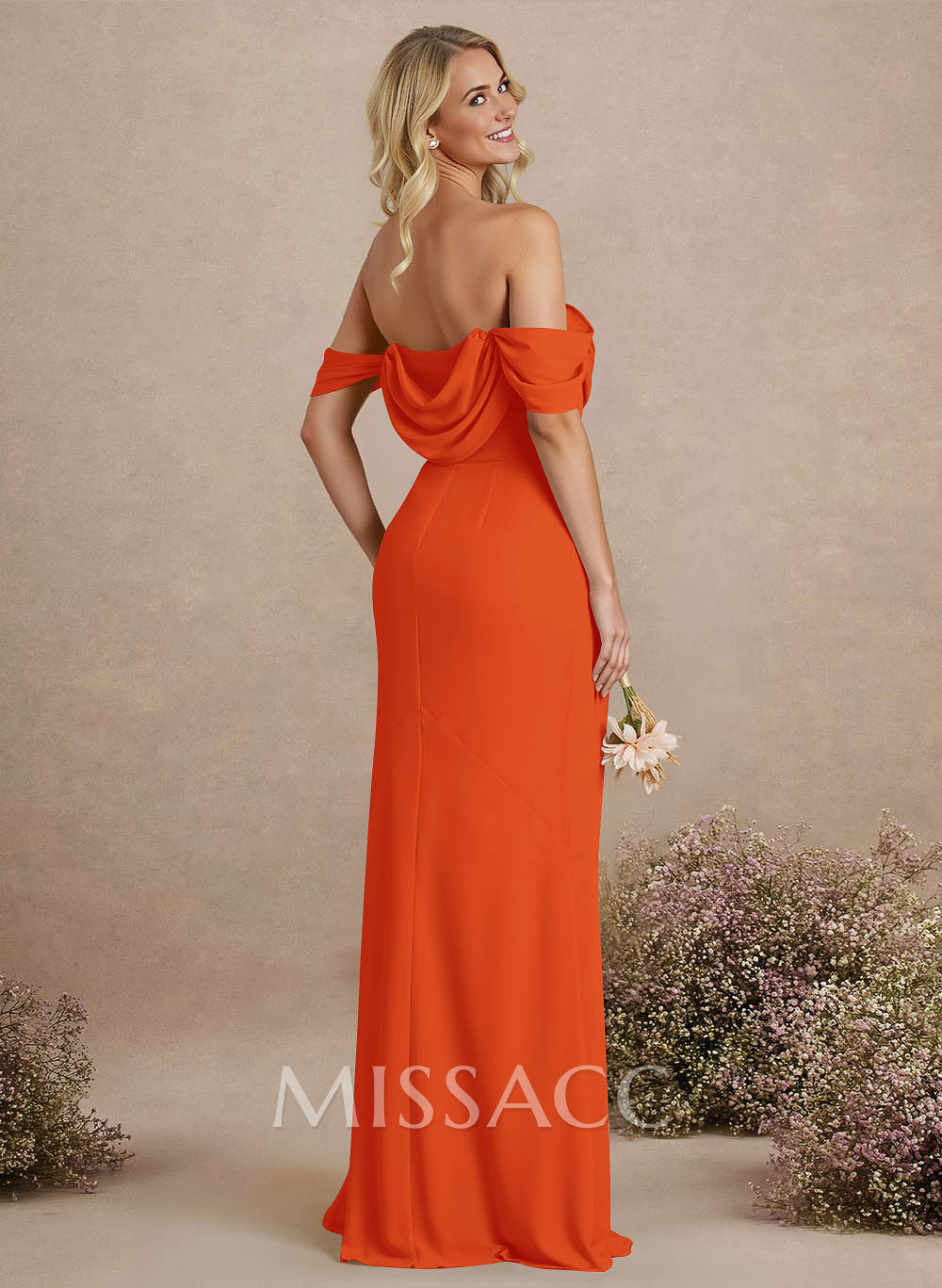 Simple Ruched Off-The-Shoulder High Split Chiffon Bridesmaid Dresses