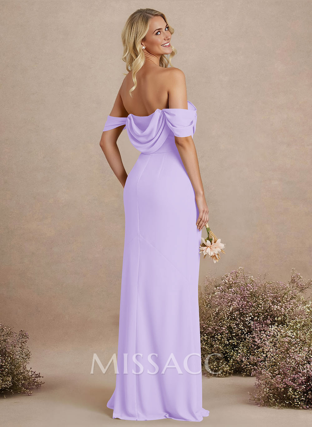 Simple Ruched Off-The-Shoulder High Split Chiffon Bridesmaid Dresses