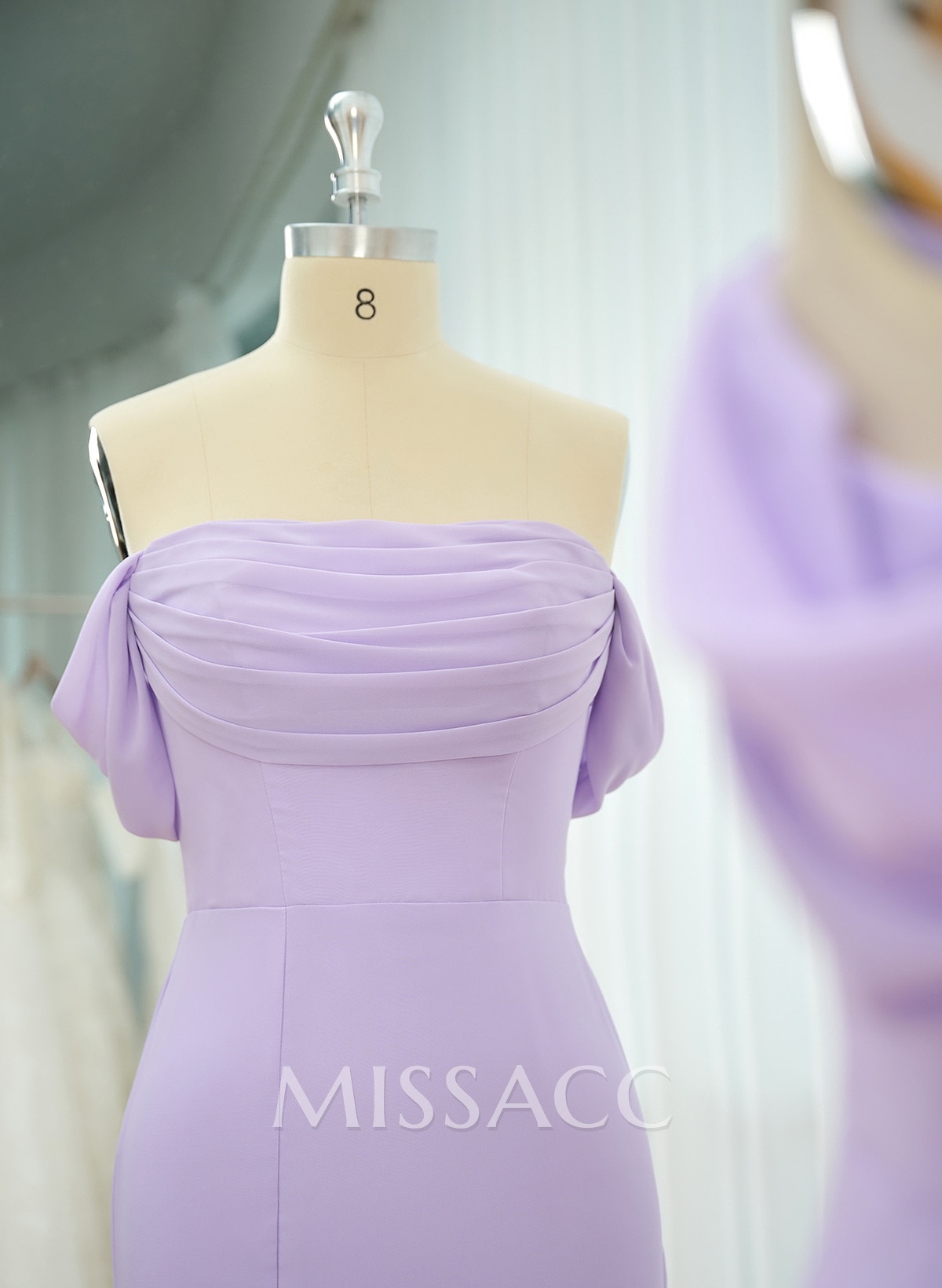 Simple Ruched Off-The-Shoulder High Split Chiffon Bridesmaid Dresses Simple Ruched Off-The-Shoulder High Split Chiffon Bridesmaid Dresses