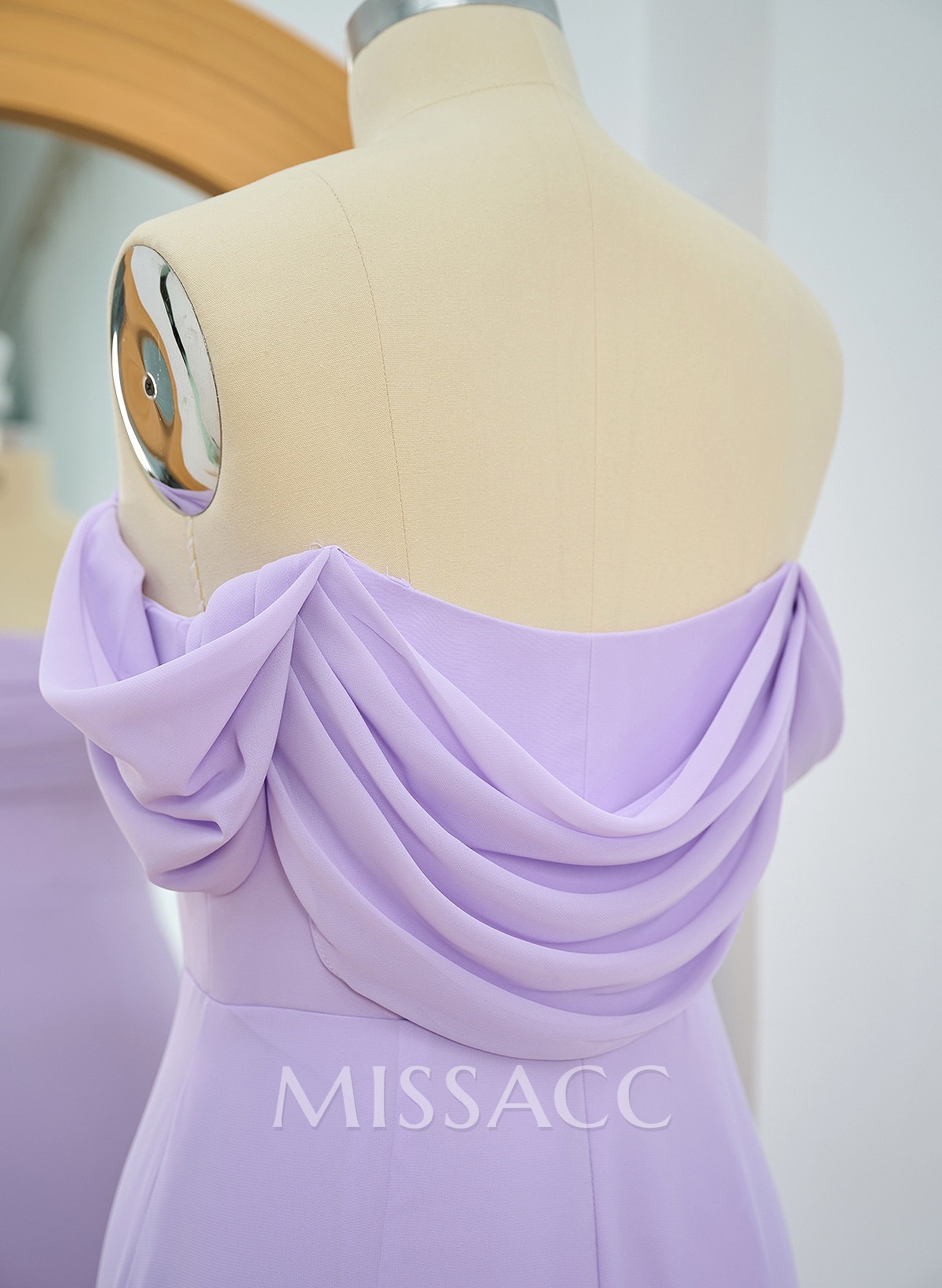 Simple Ruched Off-The-Shoulder High Split Chiffon Bridesmaid Dresses Simple Ruched Off-The-Shoulder High Split Chiffon Bridesmaid Dresses