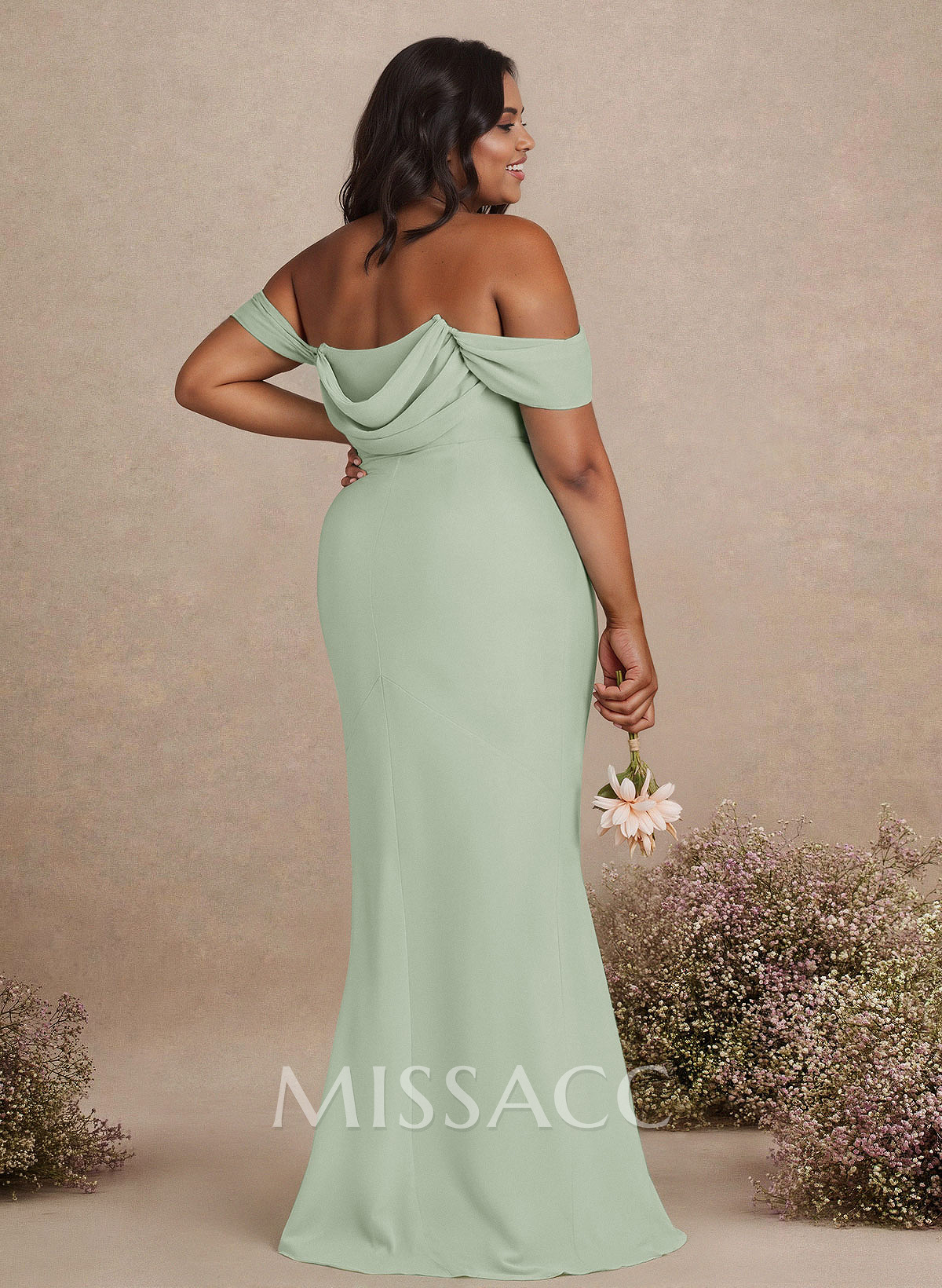 Simple Ruched Off-The-Shoulder High Split Chiffon Bridesmaid Dresses Simple Ruched Off-The-Shoulder High Split Chiffon Bridesmaid Dresses
