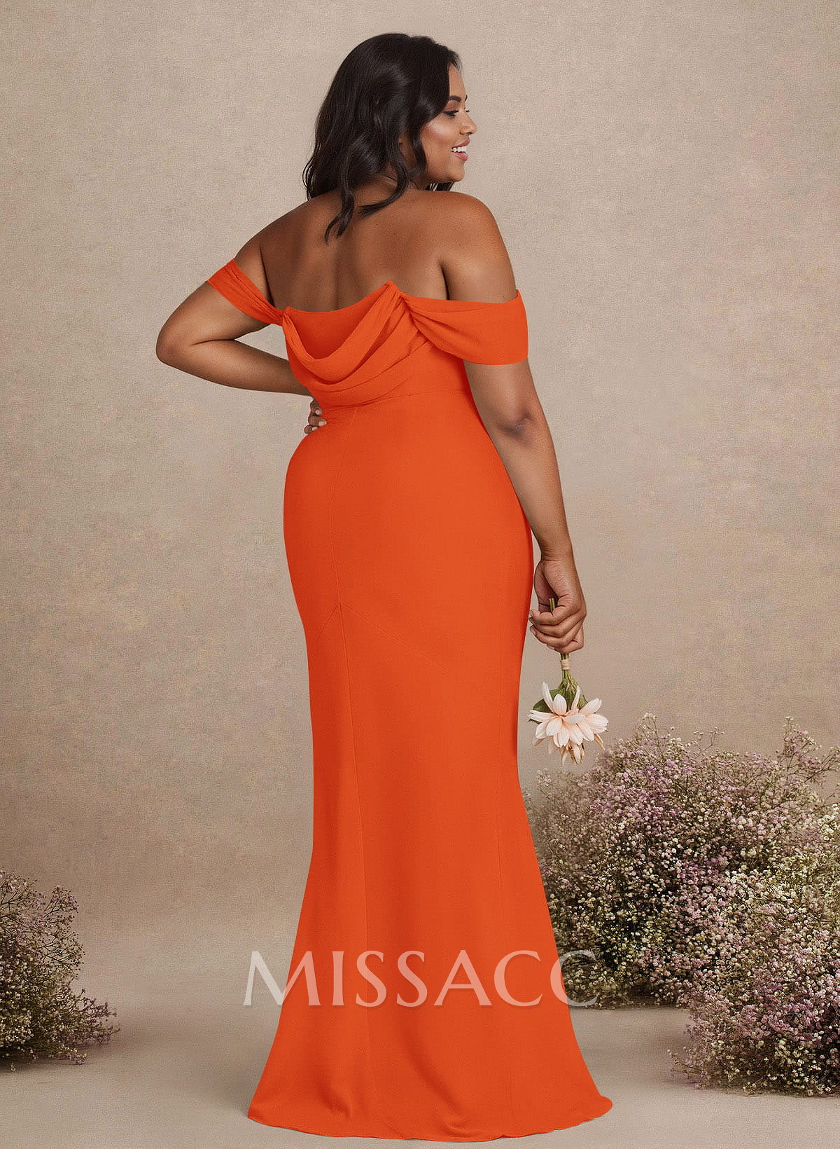 Simple Ruched Off-The-Shoulder High Split Chiffon Bridesmaid Dresses