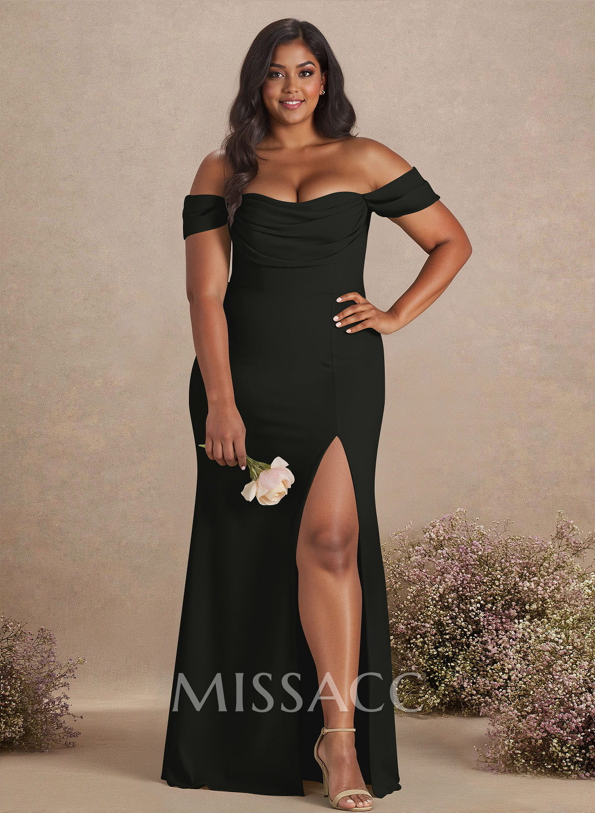 Simple Ruched Off-The-Shoulder High Split Chiffon Bridesmaid Dresses