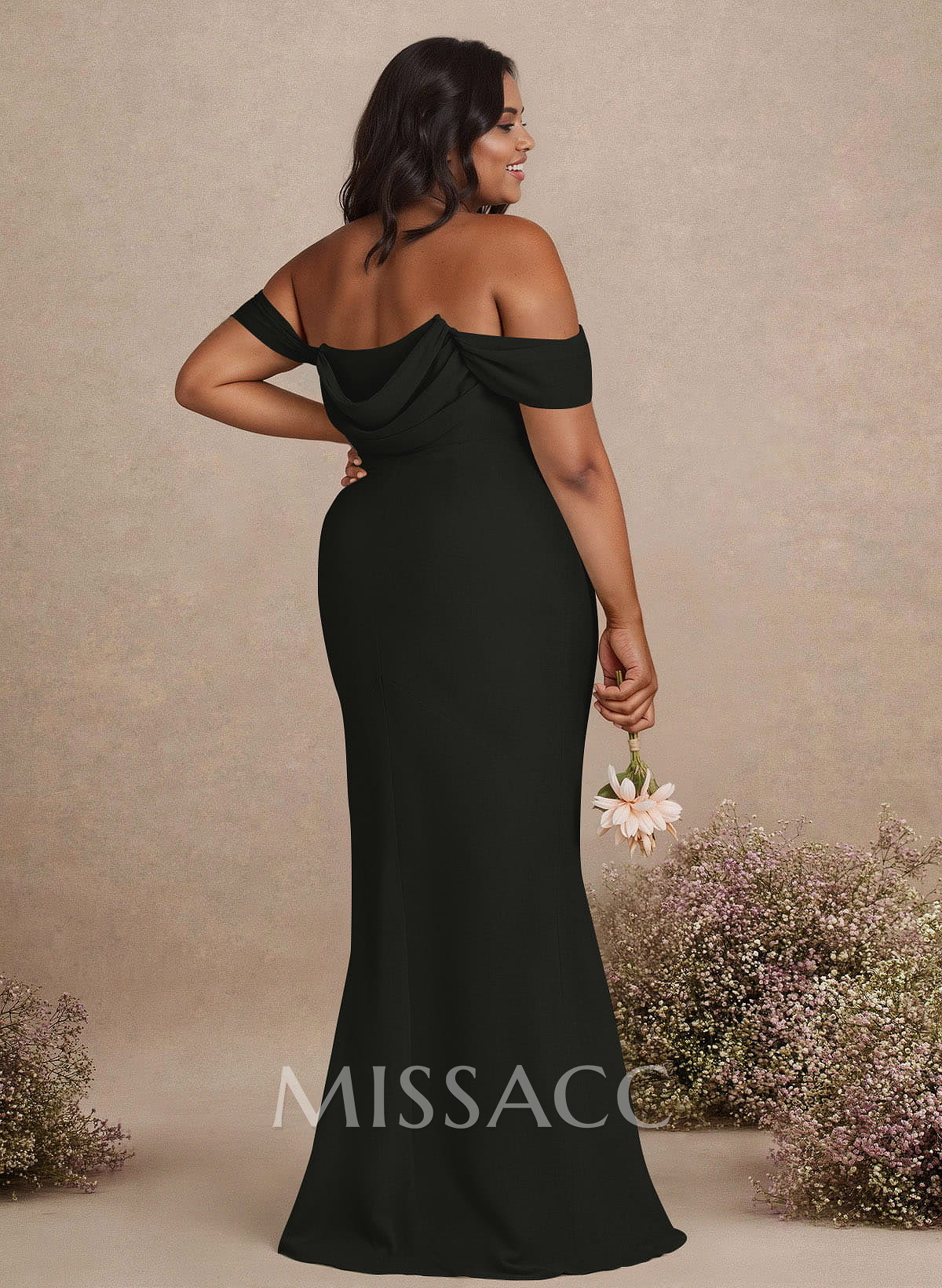 Simple Ruched Off-The-Shoulder High Split Chiffon Bridesmaid Dresses