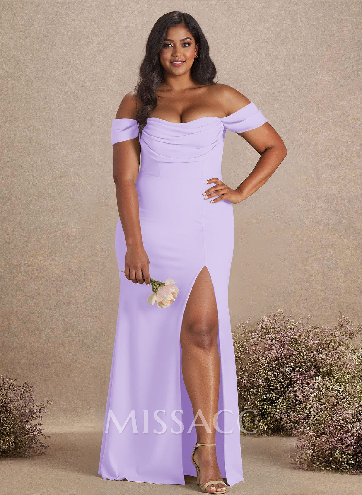 Simple Ruched Off-The-Shoulder High Split Chiffon Bridesmaid Dresses