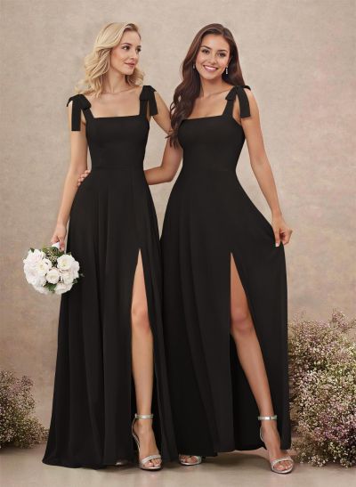 Sweet & Flow Square Neckline Floor-Length Chiffon Bridemsaid With Split Front