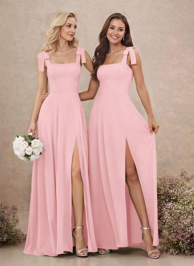 Sweet & Flow Square Neckline Floor-Length Chiffon Bridemsaid With Split Front