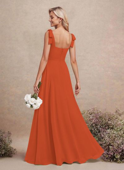 Sweet & Flow Square Neckline Floor-Length Chiffon Bridemsaid With Split Front