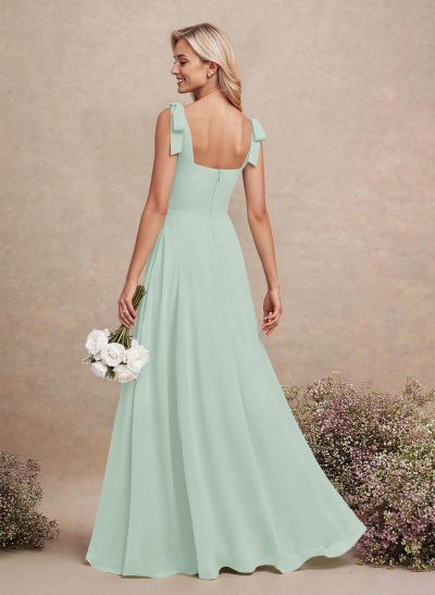 Sweet & Flow Square Neckline Floor-Length Chiffon Bridemsaid With Split Front