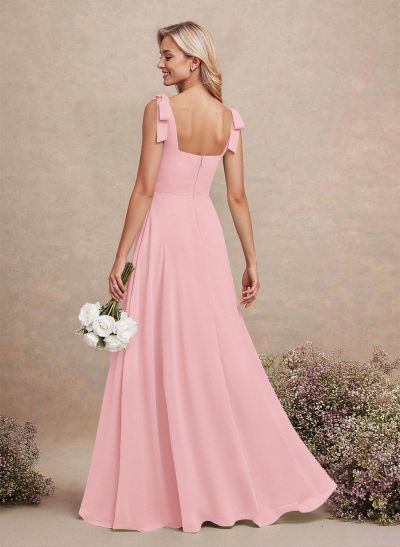 Sweet & Flow Square Neckline Floor-Length Chiffon Bridemsaid With Split Front