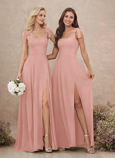 Sweet & Flow Square Neckline Floor-Length Chiffon Bridemsaid With Split Front