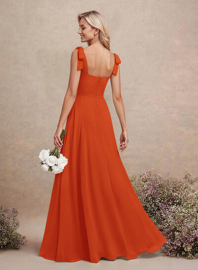 Sweet & Flow Square Neckline Floor-Length Chiffon Bridemsaid With Split Front