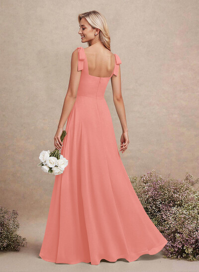 Sweet & Flow Square Neckline Floor-Length Chiffon Bridemsaid With Split Front