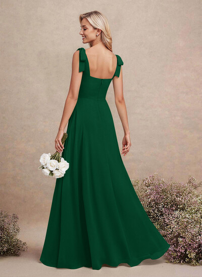 Sweet & Flow Square Neckline Floor-Length Chiffon Bridemsaid With Split Front