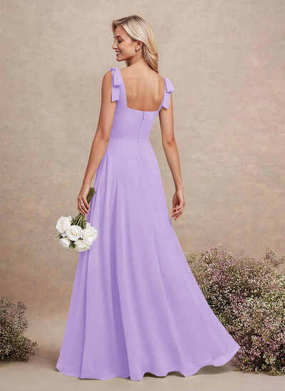 Sweet & Flow Square Neckline Floor-Length Chiffon Bridemsaid With Split Front