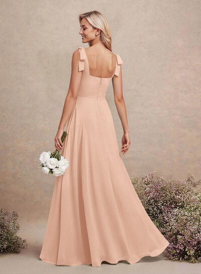 Sweet & Flow Square Neckline Floor-Length Chiffon Bridemsaid With Split Front