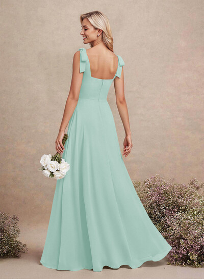 Sweet & Flow Square Neckline Floor-Length Chiffon Bridemsaid With Split Front
