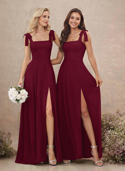 Sweet & Flow Square Neckline Floor-Length Chiffon Bridemsaid With Split Front