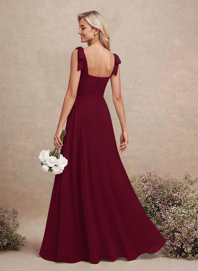 Sweet & Flow Square Neckline Floor-Length Chiffon Bridemsaid With Split Front