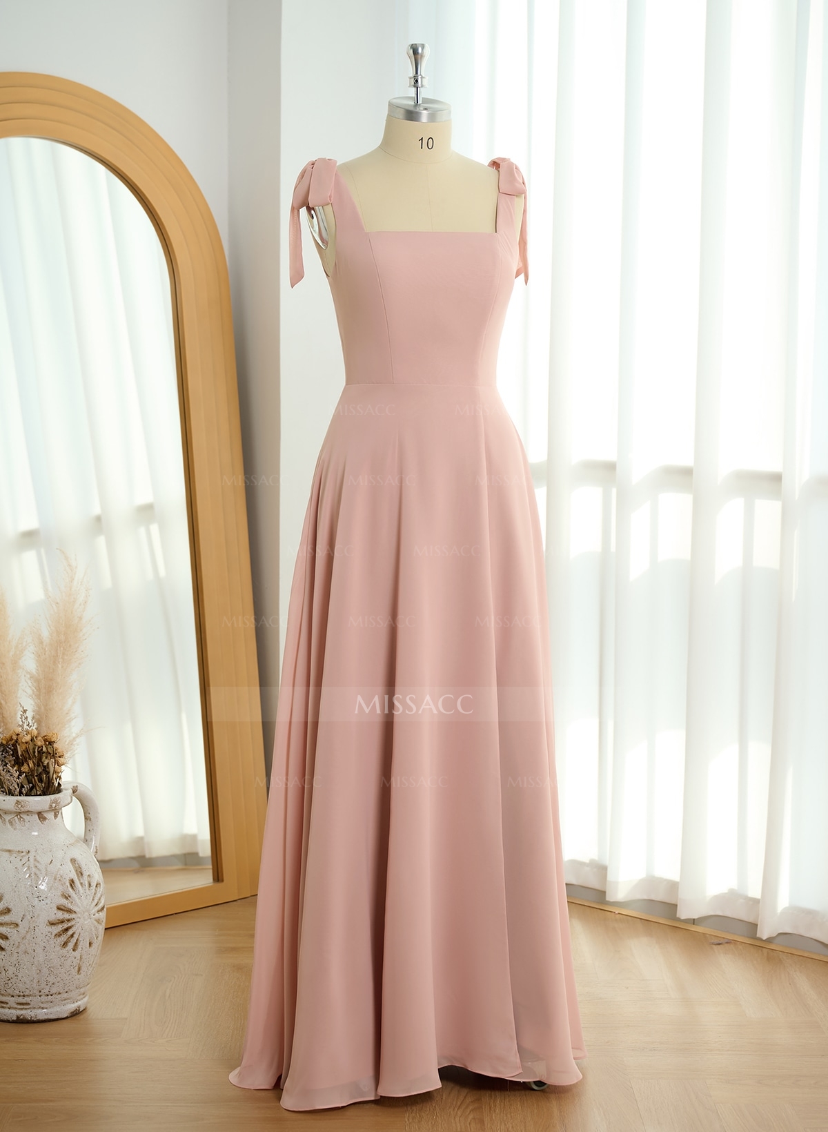 Sweet & Flow Square Neckline Floor-Length Chiffon Bridemsaid With Split Front