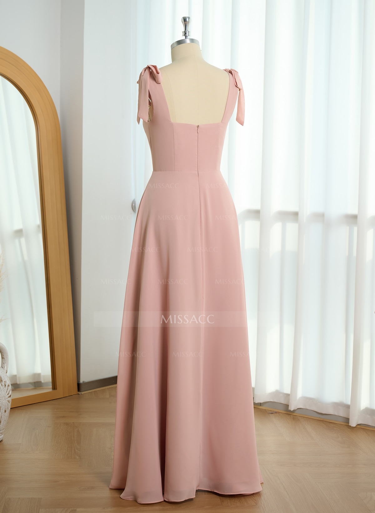 Sweet & Flow Square Neckline Floor-Length Chiffon Bridemsaid With Split Front