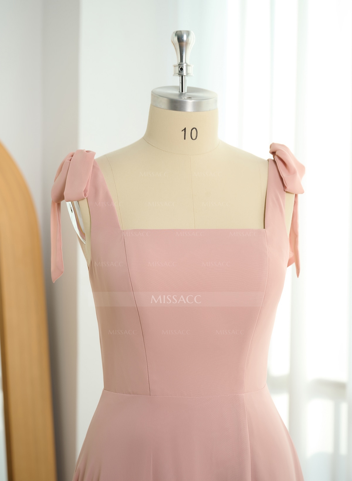 Sweet & Flow Square Neckline Floor-Length Chiffon Bridemsaid With Split Front