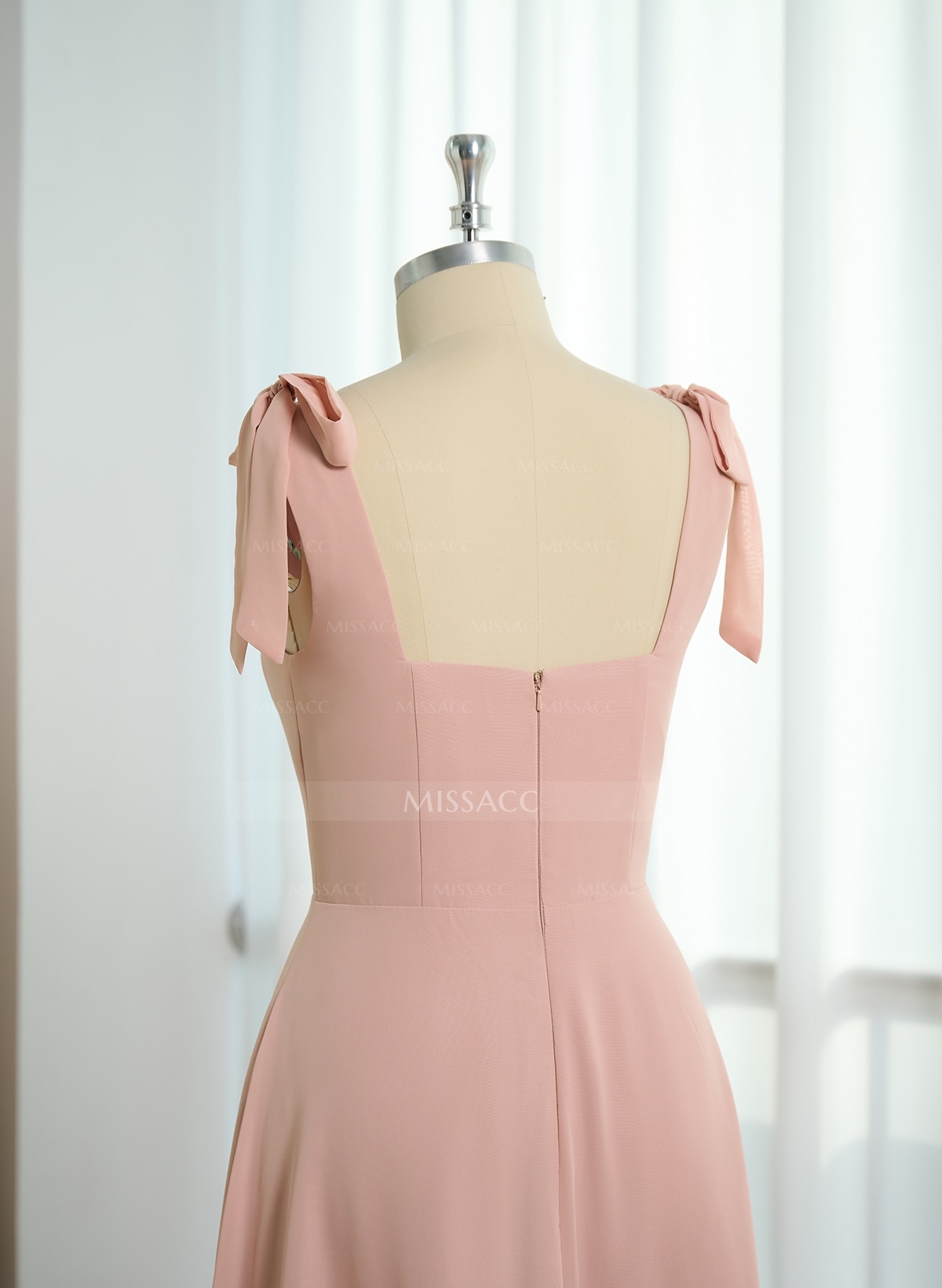 Sweet & Flow Square Neckline Floor-Length Chiffon Bridemsaid With Split Front