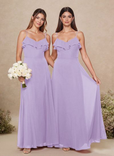 Sweet & Flow A-Line Sweetheart Floor-Length Chiffon Bridesmaid With Ruffle